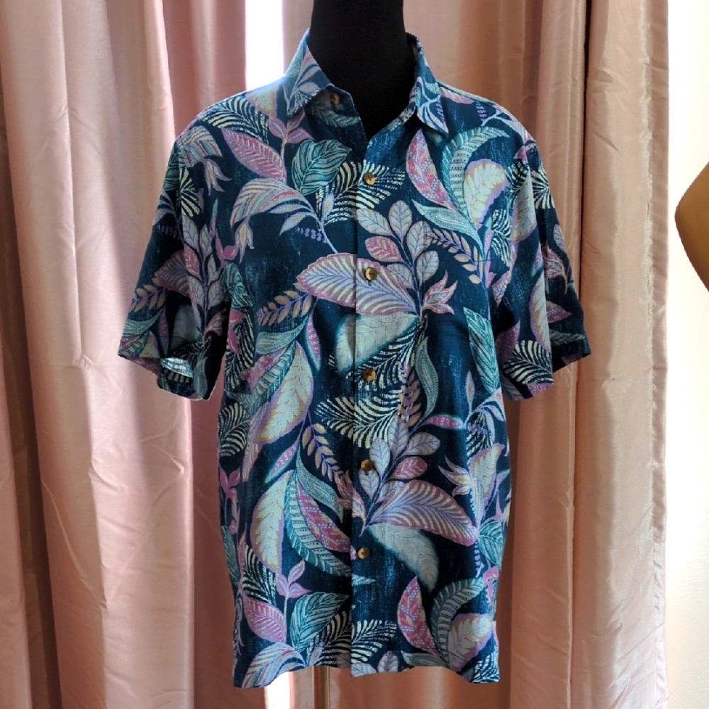 Tommy Bahama Tropical Leaf Print Silk Button Up Shirt Medium